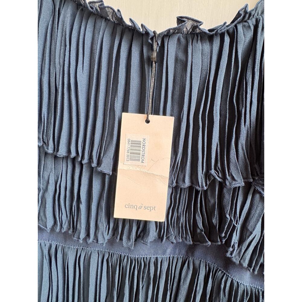 Cinq À Sept Elaine Dress Sz 6 NWT Sleeveless Navy Blue Tiered Pleated Midi Dress - Picture 10 of 16